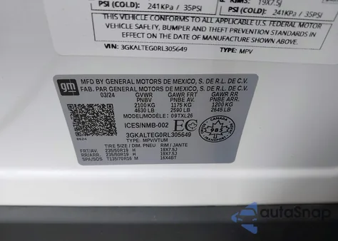 2024 GMC Terrain Awd Sle из США, поврежденный, VIN 3GKALTEG0RL305649